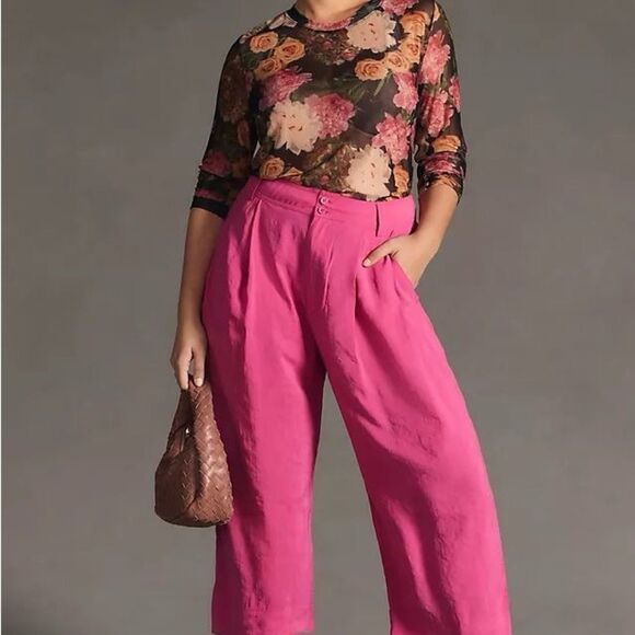 By Anthropologie | Cropped Pleated Trousers Pink Pants - Picture 6 of 11